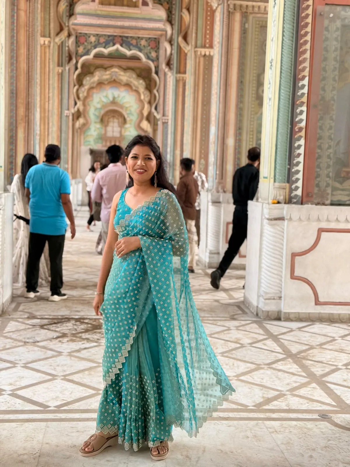 Kanchan in the painted colonnade at Patrika Gate